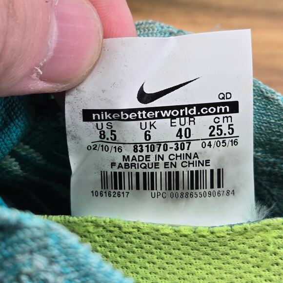 Nike Free Rn Flyknit Hyer Turquoise Athletic Running Shoes Womens 8.5 831070-307 - Picture 12 of 12